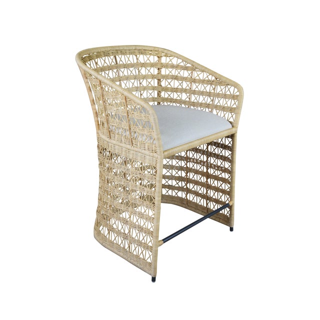 Boho Chic 3 Gabby Libby Natural Rattan Boho Chic Modern Counter Height Bar Stools For Sale - Image 3 of 13