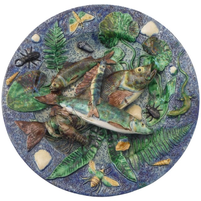 19th Century Victor Barbizet Majolica Palissy Fishs Wall Platter For Sale - Image 9 of 9