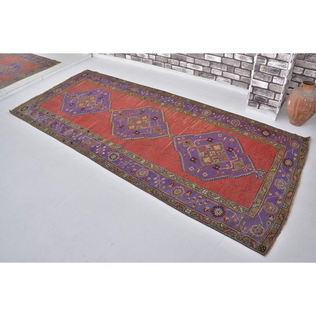 1960s 1960s Faded Orange & Purple Runner Rug For Sale - Image 5 of 10