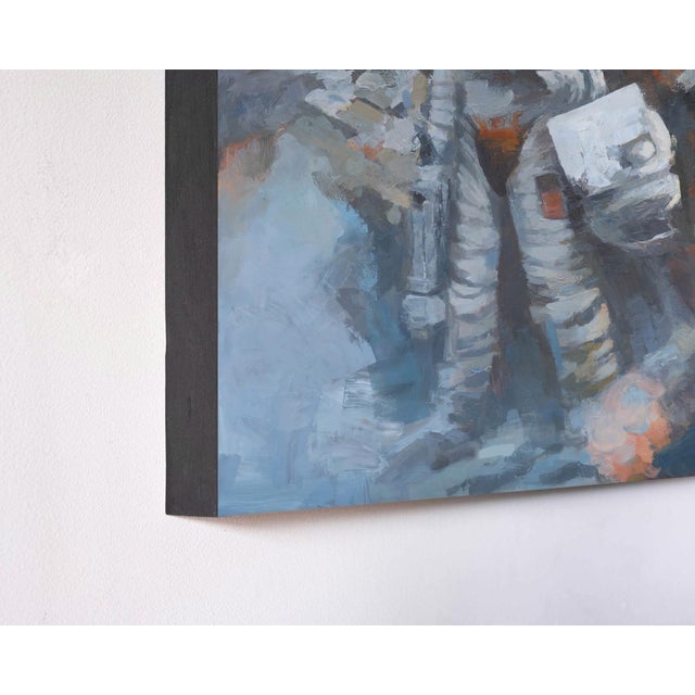 Contemporary Firefly by Shelli Langdale | Oil on gallery panel Astronauts exploring a snowy landscape. For Sale - Image 3 of 5