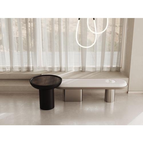 Black Lacquered Structure and Walnut Round Side Table with Top Insert by Ultramobili For Sale - Image 8 of 10
