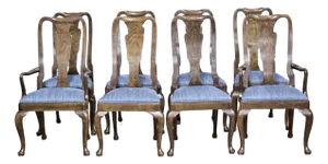 Late 20th Century Set of 8 Baker Furniture Solid Oak Queen Anne Style Dining Room Chairs