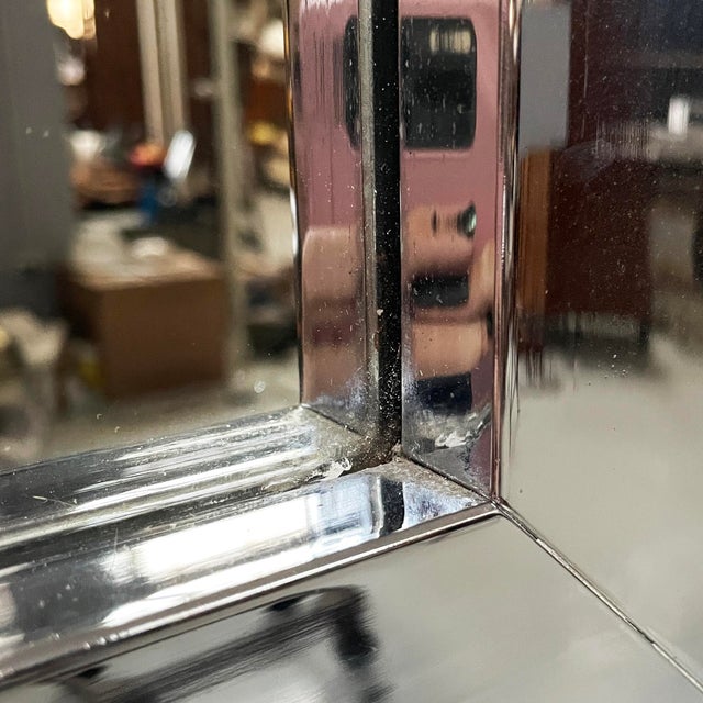 Italian Modern Square Wall Mirror in Chrome Metal, 1970s For Sale - Image 12 of 13