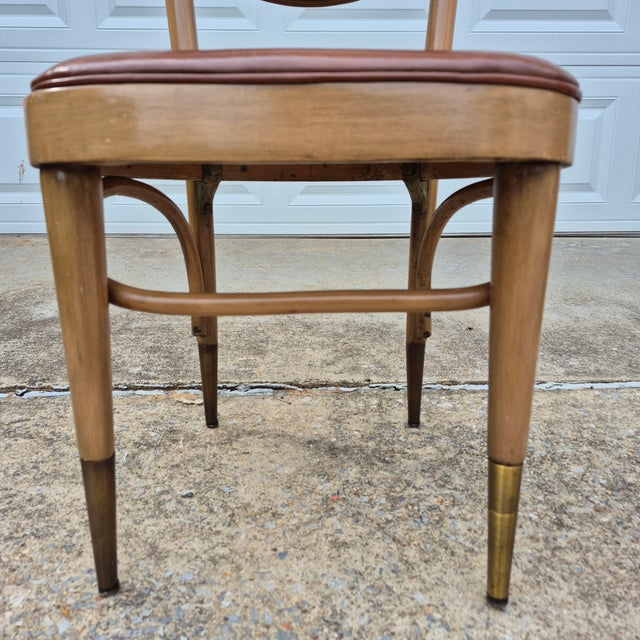 Mid 20th Century MCM Chairmasters Atomic Style Walnut & Cognac Naughahyde Side Desk Accent Chair For Sale - Image 5 of 14
