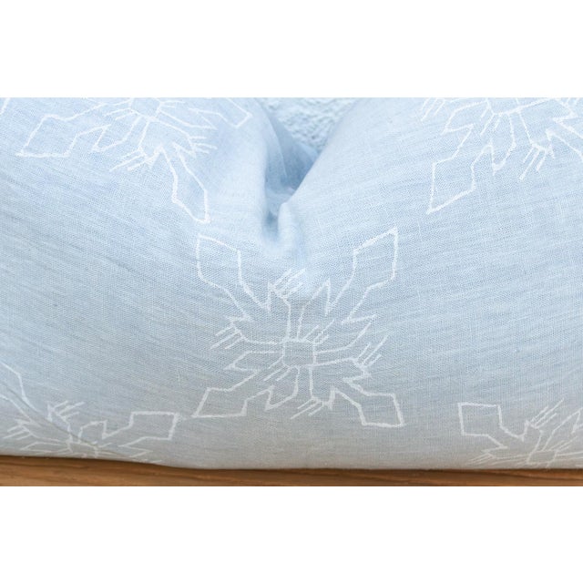 1990s Blockprint Linen Jaipur Lumbar "Powder Blue" Pillow Cover For Sale - Image 5 of 5