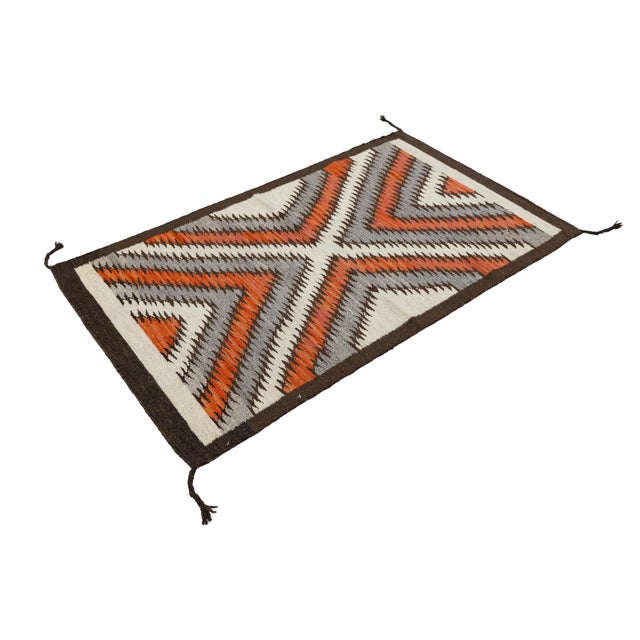 Textile Contemporary Modern Navajo Style Wool Rug – Terracotta, Grey, & Ivory Chevron For Sale - Image 7 of 8