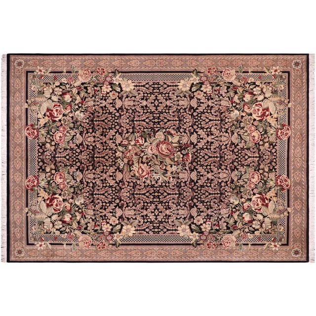 Black Art Nouveau Inspired 1990's Pak-Persian Black/Tan Wool Rug - 10'1'' X 14'0'' For Sale - Image 8 of 9