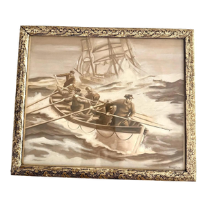 Vintage Lifeboat Rescue Watercolor by Ivan Ellis McDougal-Framed