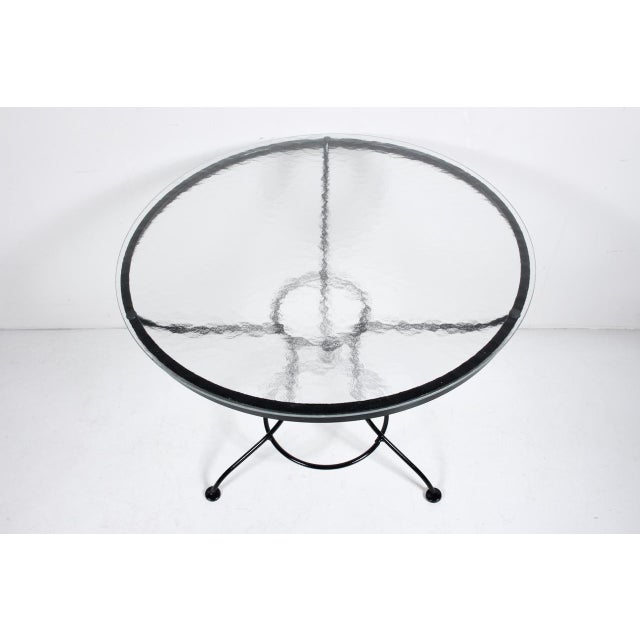 Metal Woodard Black Cafe Set with Round Glass Table & Two Dining Chairs, 1950s, Attributed For Sale - Image 7 of 12