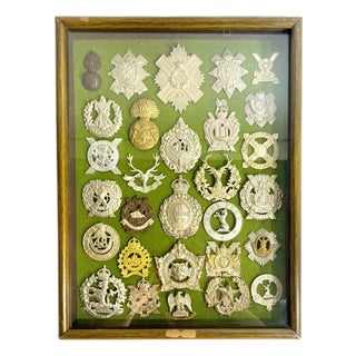 Antique Victorian Shadow Box Framed Set of 29 Scottish Military Regimental Badges For Sale