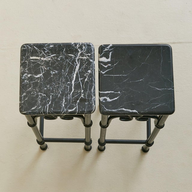 French Black Marble + Metal Side Table, 1950s - 2 Available For Sale - Image 9 of 18
