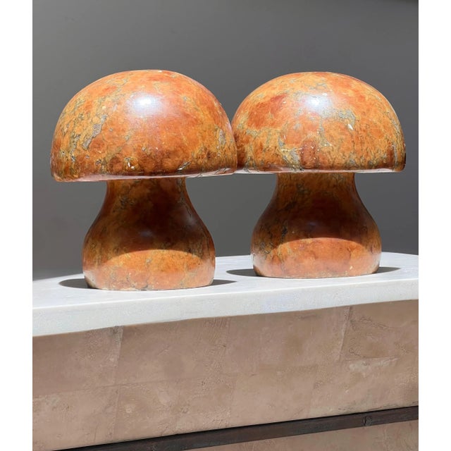 Vintage Italian Alabaster Mushroom Bookends, Circa 1960 - A Pair For Sale - Image 4 of 10