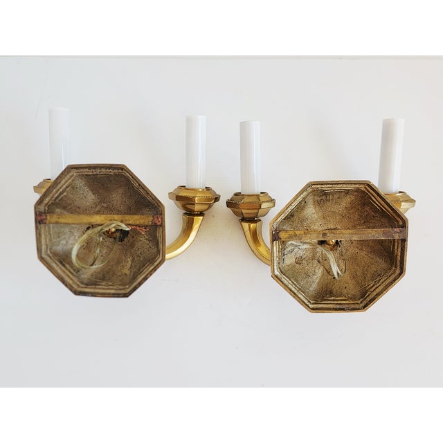 Early 20th Century Georgian Cast Brass Wall Sconces-a Pair For Sale - Image 11 of 12