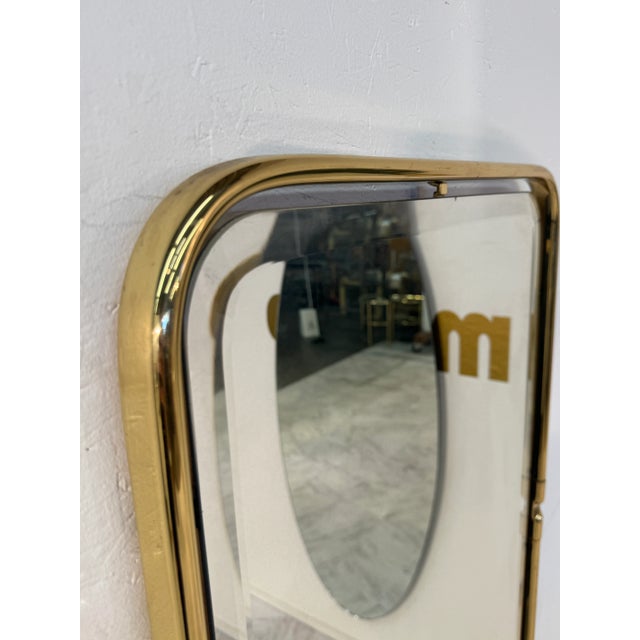 Italian Rectangular Brass Wall Mirror With Rounded Corners, 1970s For Sale - Image 4 of 6