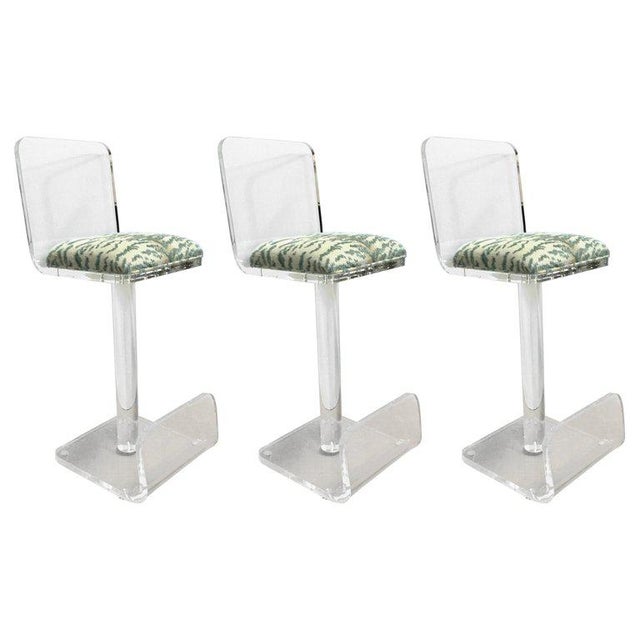Set of Three Vintage Lucite Bar Stools, Newly Upholstered Seat For Sale - Image 13 of 13