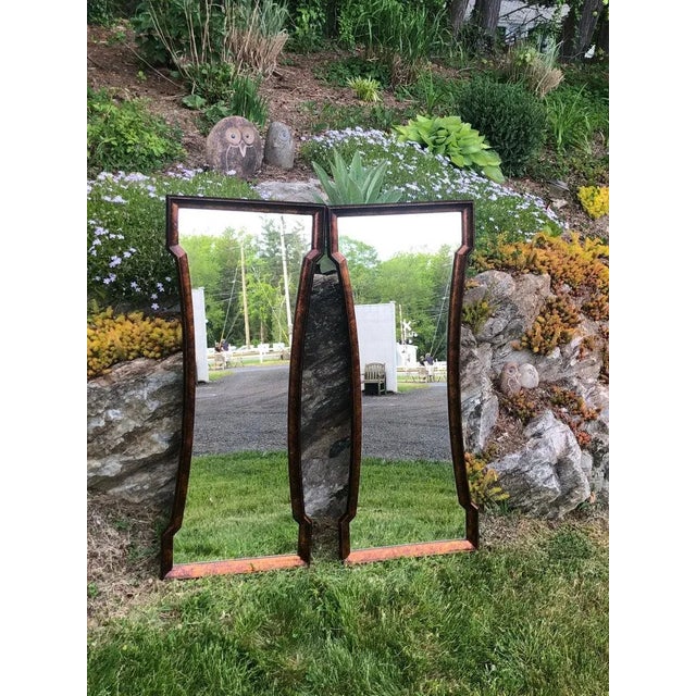 1970s Pair of Mid Century Hourglass Mirrors Attributed to Weiman For Sale - Image 5 of 13