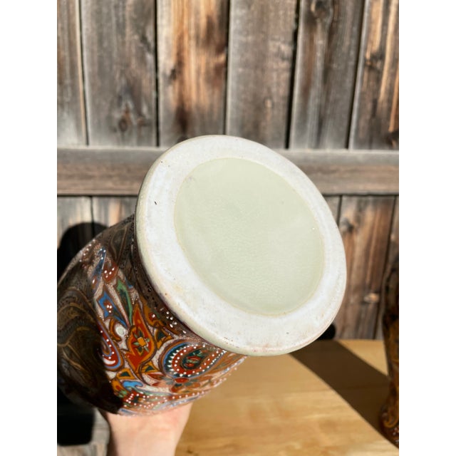 Ceramic Pair of Early 20th Century Asian Hand Paisley Painted Vases For Sale - Image 7 of 12