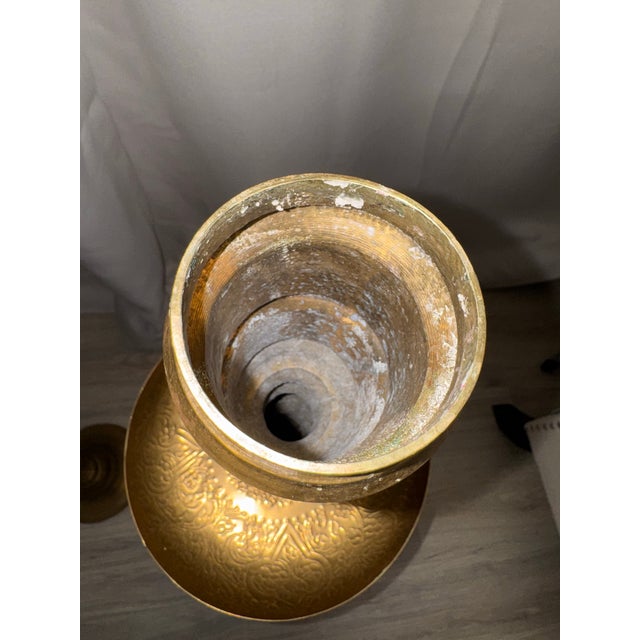 Brass Large 39" Vintage Moroccan Brass Floor Candlesticks - A Pair For Sale - Image 8 of 8