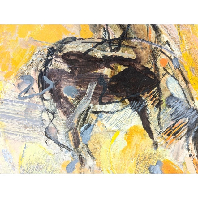 Joël Dabin "Cheveux en Liberte" Modern Yellow Abstract Expressionist Painting of Horses, 1992 For Sale - Image 12 of 12