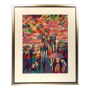 1990s James Talmadge "Opening Night at the Carnival" Hand Signed Framed Serigraph Art