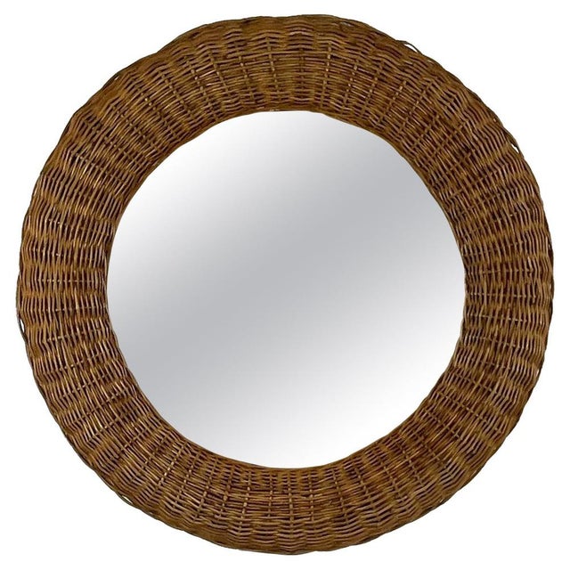 Riviera Style Round Woven Rattan Mirror, France, 1950s For Sale - Image 18 of 18
