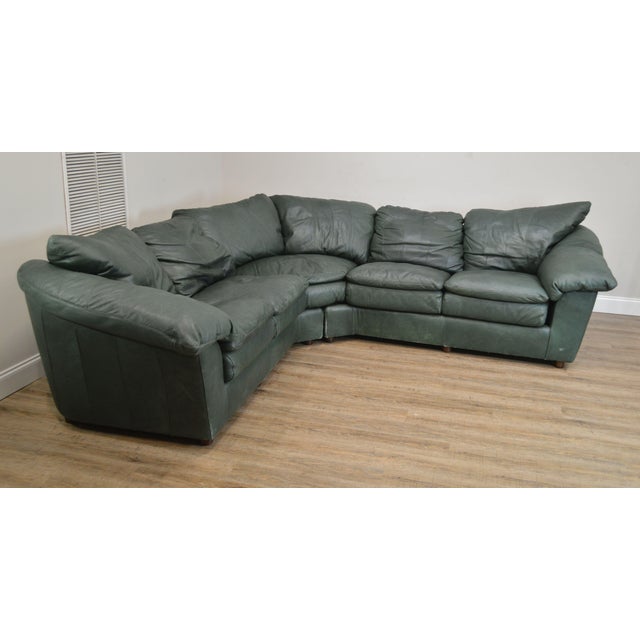 Hancock Moore Green Leather Sectional Sofa Chairish