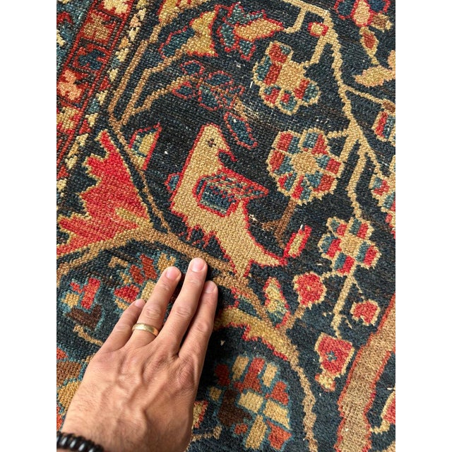 Brown 1930s Growing Tree of Life Deep Navy, Rusty, Camel with Hidden Bird Rug 4.6 x 6.8 For Sale - Image 8 of 11