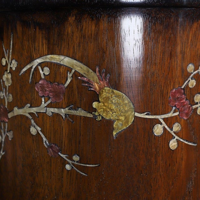 Wood Late 20th Century Large Hardwood Brush Pot With Mother-of-Pearl Inlay and Calligraphy For Sale - Image 7 of 9