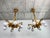 Large Art Deco wooden chandeliers in the style of Dagobert Peche, featuring elegant white opaline glass lampshades. The...