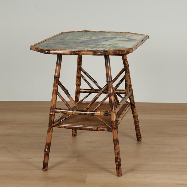 Antique English Bamboo and Grasscloth Table With a Bird Top For Sale - Image 14 of 17