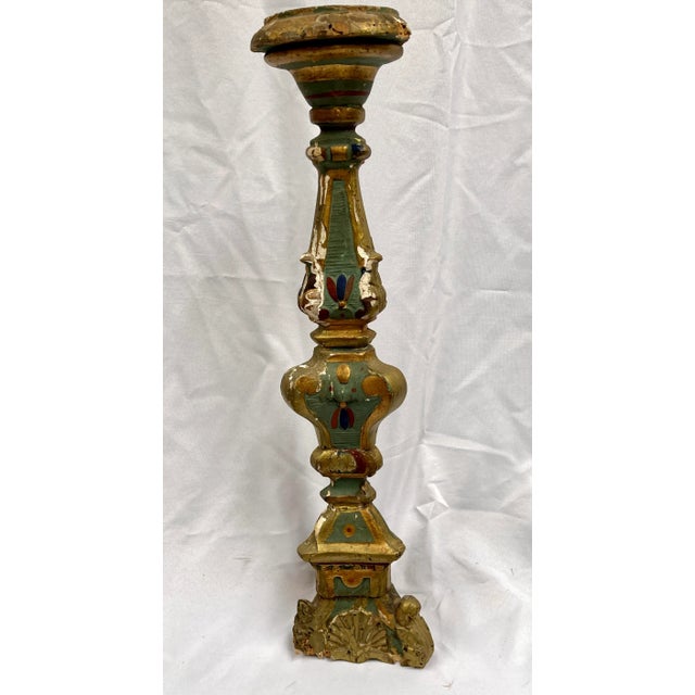 Antique 1800s French Polychrome Altar Candle Holder For Sale In Dallas - Image 6 of 13