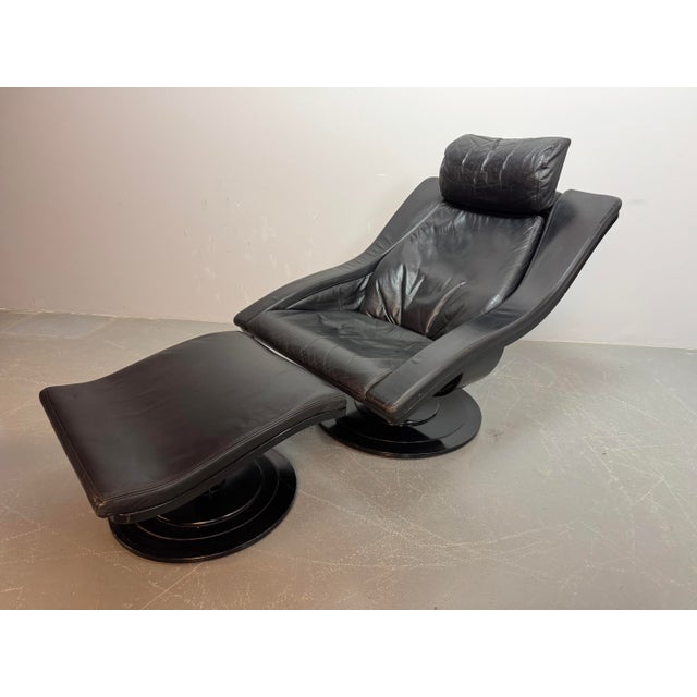 Set of Mid-Century Scandinavian Modern Move Lounge Chair and Ottoman in Black Leather by Takashi Okamura and Erik Marquardsen for Nelo, Sweden, 1960s For Sale - Image 11 of 14