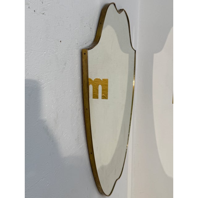 Italian Italian Mid-Century Brass Framed Shield Wall Mirror, 1950s For Sale - Image 3 of 9