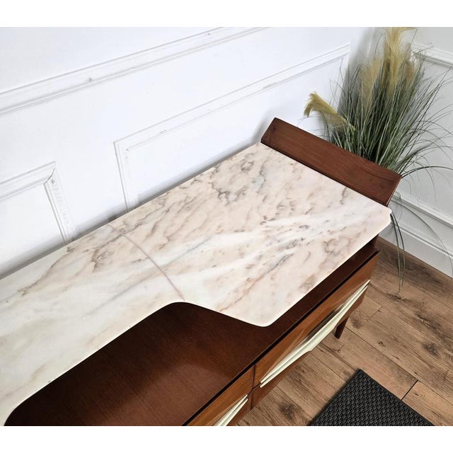 Brown Mid-Century Art Deco Italian Walnut and White Marble Sideboard, 1950s For Sale - Image 8 of 14