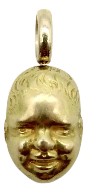 1970s 18k Gold Vintage Smiling Baby Face Charm / Pendant