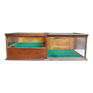 1920s Waddell Wooden Ware Works Oak Country Store Display Case & Cash Register Drawer For Sale