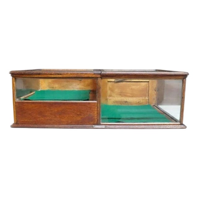 1920s Waddell Wooden Ware Works Oak Country Store Display Case & Cash Register Drawer For Sale