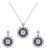 Late 19th Century 18K White Gold Diamond Sapphire Pendant Necklace Earrings Set, 3 Pieces For Sale