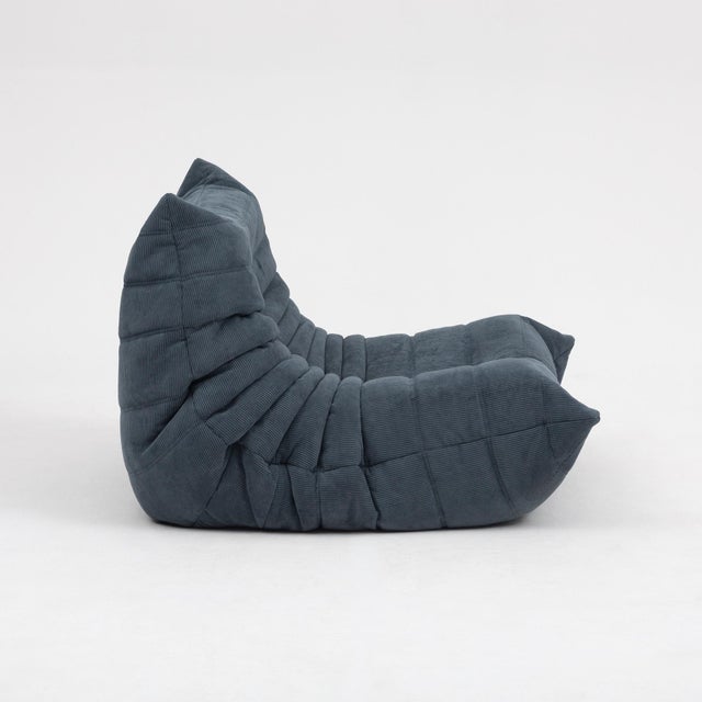 Gray Authentic Restored Togo Fireside Chair and Ottoman in Graphite Grey Corduroy - Vintage Ligne Roset For Sale - Image 8 of 17