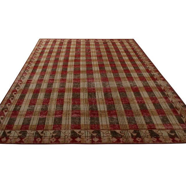 Mid-Century Modern Rug & Kilim’s Pique-nique Rug in Red, Gold and Green, 5x7 For Sale - Image 3 of 7