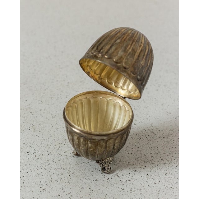 Antique Silver Plated Egg Shaped Holder For Sale - Image 4 of 4