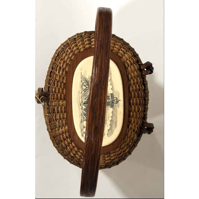 Brown Vintage Farnum Nantucket Basket With Boca Grande Lighthouse For Sale - Image 8 of 16