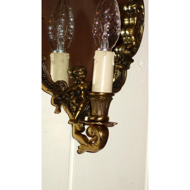 Gold Antique Brass Mirror Putti Wall Lamps from Unbekannt, 1920s, Set of 2 For Sale - Image 8 of 8