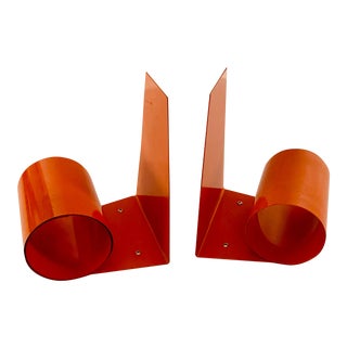 20th Century Art Deco Space Age Modernist Orange Metal Bookends - a Pair For Sale