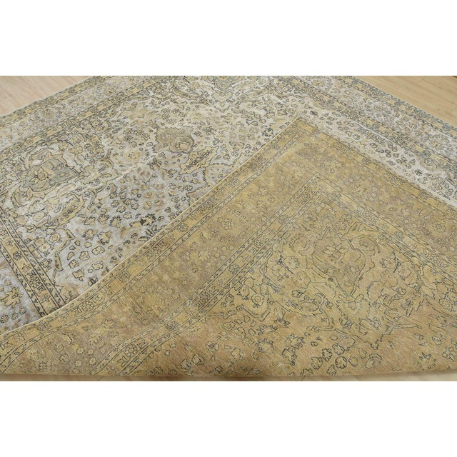 Tabriz Rug 10’1” X 12’9” Ivory Wool Vintage Distressed Hand-Knotted Carpet For Sale - Image 14 of 15