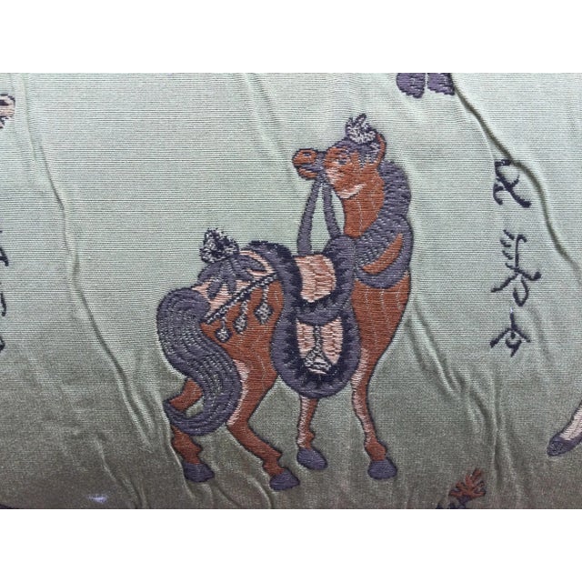 Vintage Green Embroidered Horses Pillow For Sale - Image 4 of 7