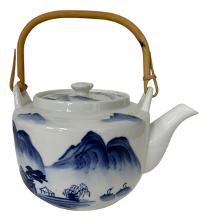 Vintage Hand Painted Blue on White Landscape Japanese Teapot