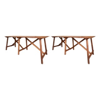 Early 20th Century Set of Two Spanish Rustic Pine Dining Tables with Stretcher For Sale