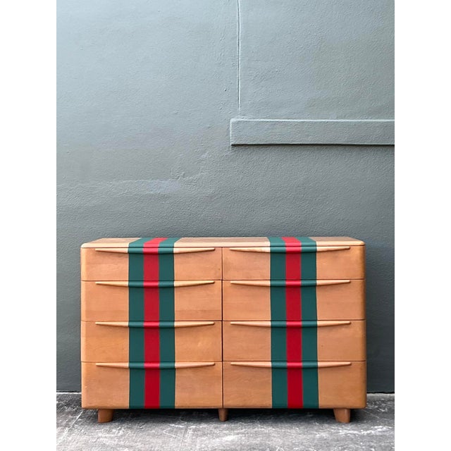 Heywood-Wakefield Vintage Boho Heywood Wakefield Racing Stripe Dresser For Sale - Image 4 of 10