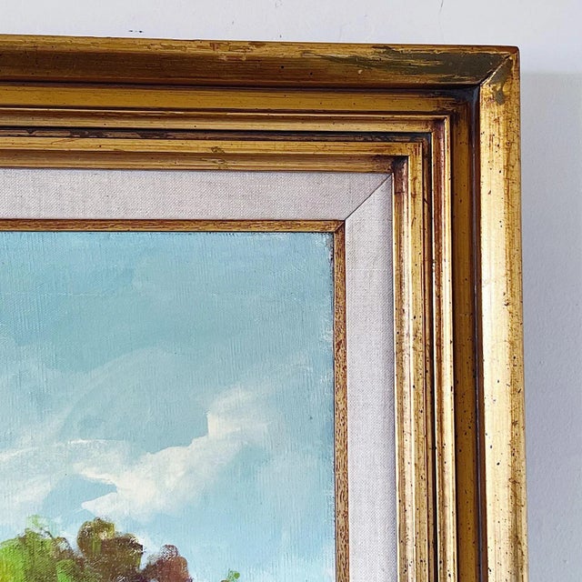 Vintage Large Impressionist American Landscape Depicting Farmhouse and Trees in Frame For Sale In Los Angeles - Image 6 of 10